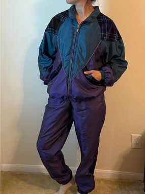 80’s style OutBrook Purple & Teal Vintage 2-Piece Tracksuit Windbreaker Set